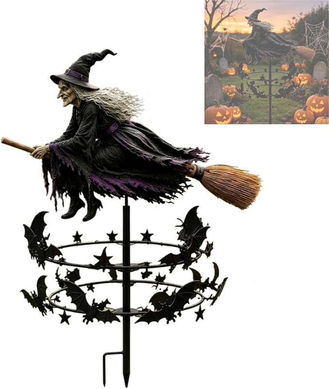 The Enchanted Witch Garden Wind Spinner, Metal Halloween Yard Art Outdoor Decor, Outdoor Garden Stake Decoration, Halloween Lawn Ornament, for Garden Patio Pathway Fall Decorations (1PCS)