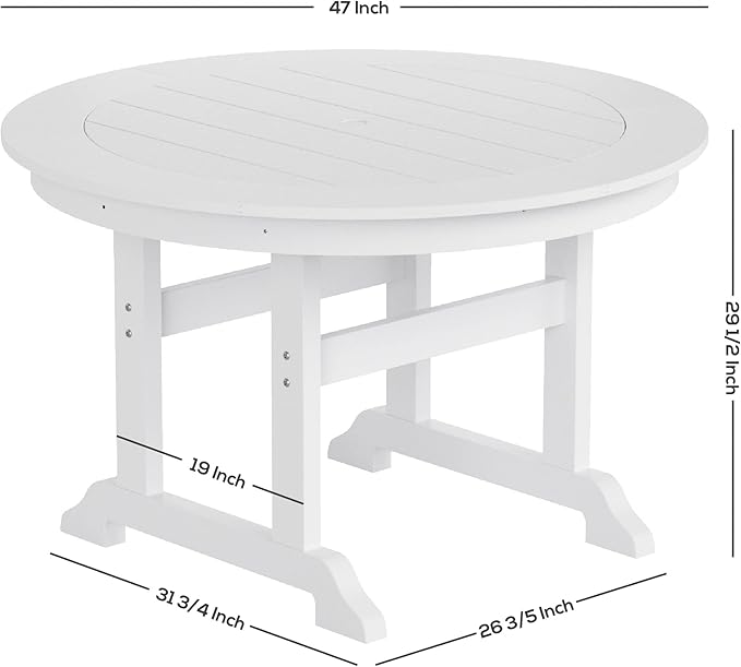 WestinTrends Dylan Adirondack Outdoor Dining Set for 4, All Weather Poly Lumber Patio Table and Chairs Set of 4, 47" Trestle Round Dining Table and Seashell Adirondack Dining Chair, Black