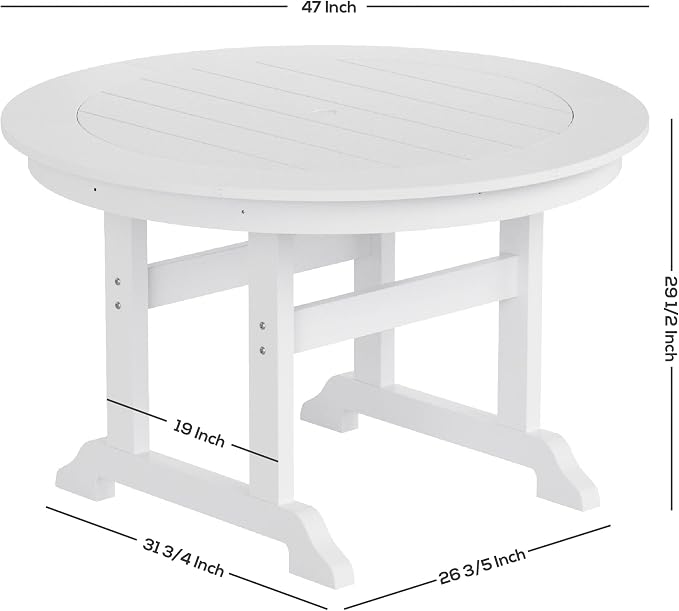 WestinTrends Ashore 5 Pieces Adirondack Outdoor Dining Set, All Weather Poly Lumber Slatted Modern Farmhouse Patio Furniture Set, 47" Trestle Round Table and 4 Adirondack Dining Chair, Sand