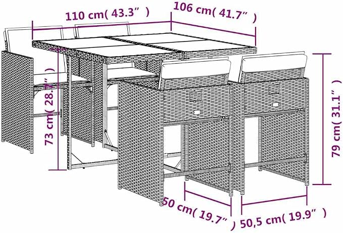 5 Piece Patio Dining Set, Foldable Rattan Garden Table and 4 Chairs with Cushions, Space Saving Cube Outdoor Furniture, Black