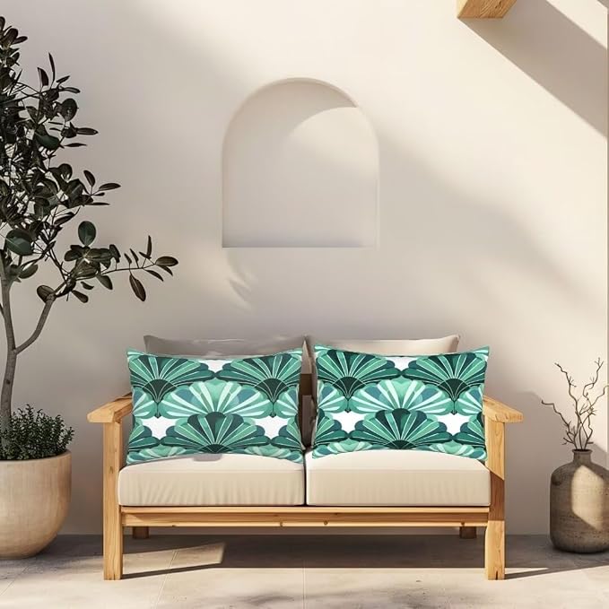 Outdoor Pillows Waterproof Set of 2 Outdoor Pillow Covers 16x24 Inch, Green Throw Pillows Plants Pillow Covers, Summer Garden Decorative Pillows Outdoor Pillows for Patio Furniture Home Decor -hs372