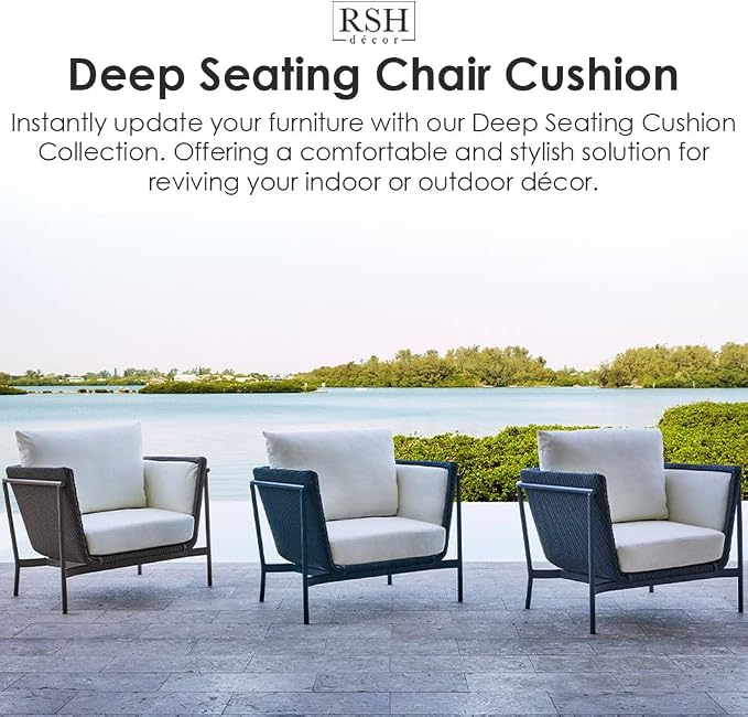 RSH DECOR: Deep Seating Cushion with Pillow Back |26”x30” Seat | Performance Fabric | Water and Fade-Resistant | Outdoor Chair Cushion Set for Patio Furniture | Canvas Charcoal - Made in USA