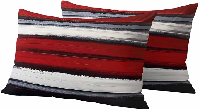 Red and Black Strip Outdoor Pillow Covers 20"x12" Set of 2, Classic Modern Art Waterproof Throw Pillow Covers for Patio Furniture, Decorative Cushion Covers for Porch