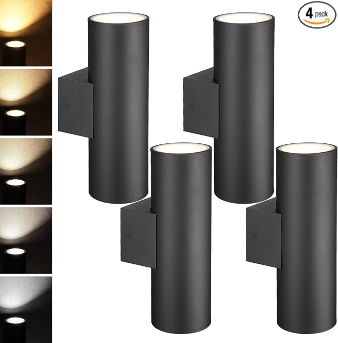 LEONLITE 4-Pack 18 Inch 5CCT LED Cylinder Up Down Wall Light Outdoor | 100V-277V, Dimmable, for Residential & Commercial Use, Waterproof, Wall Sconce, Aluminum, ETL Listed