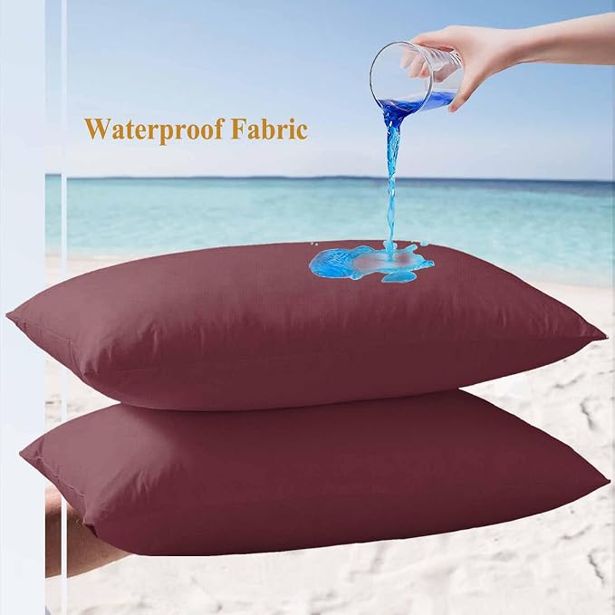Lumbar Pillow Covers 20x12 Inch Set of 2, Red Solid Color Waterproof Outdoor Pillow Covers, Aesthetics Contemporary Luxury Decorative Cushion Pillowcases for Couch, Sofa, Bed, Garden, Patio