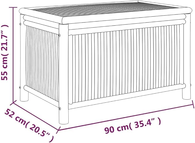 Garden Storage Box Natural Bamboo Outdoor Deck Box for Patio Cushions Garden Tools and Toys Large Rectangular Deck Storage Bin with Zippered Liner Brown 35.4 x 35.4 x 21.7 in