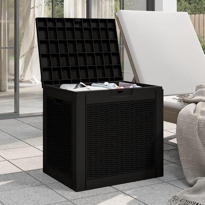 Deck Box Large Outdoor Storage for Patio Furniture, Garden Tools, Pool Supplies, Outdoor Backyard Patio Storage Deck Box Container, Black 21.9"x16.9"x20.9" Polypropylene