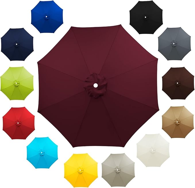 6 Ribs 8 Ribs Patio Umbrella Replacement Canopy 6.5ft 7.5ft 8.2ft 8.9ft 9.8ft 11.5ft UV Protection Waterproof Replacement Parasol Fabric Cover for Garden Outdoor Lawn(Wine Red,6.5ft/6ribs)