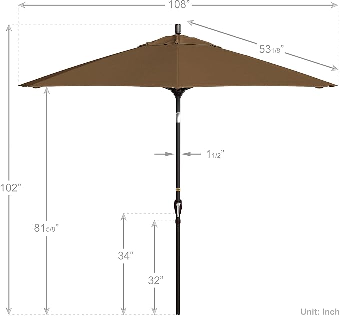 California Umbrella 9' Round Aluminum Market Umbrella, Crank Lift, Push Button Tilt, Bronze Pole