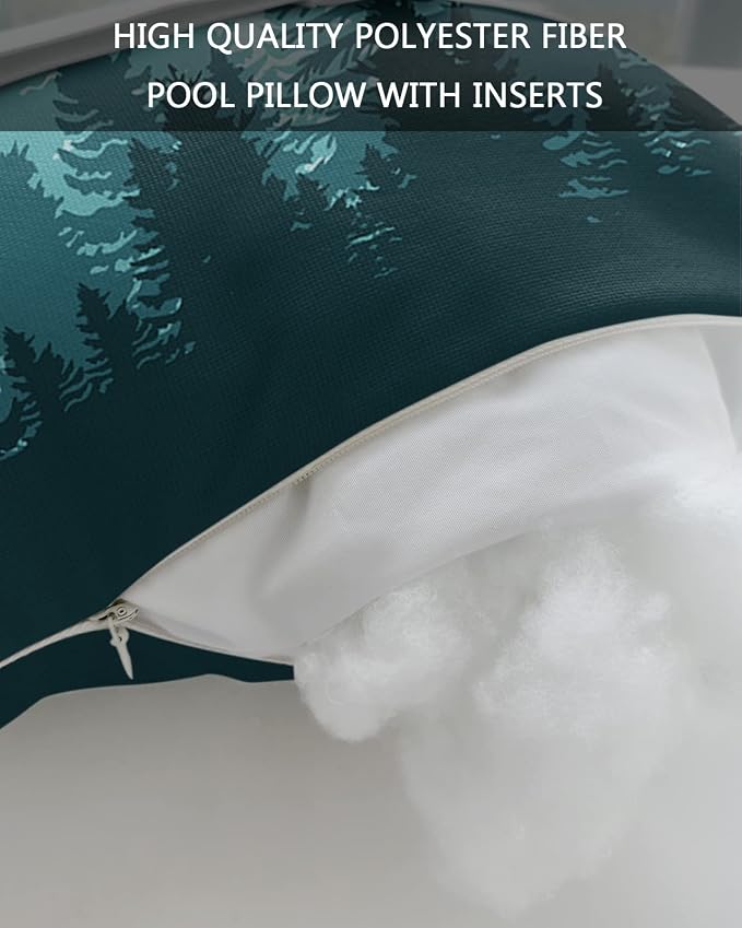 Outdoor Pillows Covers with Inserts Forest Tree Silhouette Teal Green Abstract Gradient Waterproof Pillow with Adjustable Strap Throw Pillows for Patio Furniture Recliner Lounge Chair, 12" x 20", 1PCS