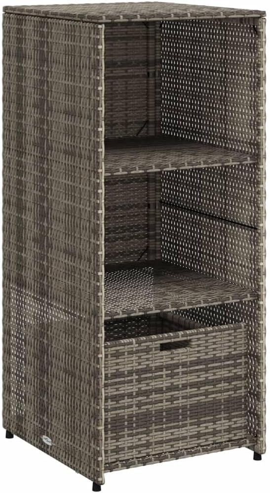 Garden Storage Cabinet, Grey PE Rattan Outdoor Organizer with 2 Doors, Weather-Resistant Patio Cupboard for Cushions and Gardening Tools, 45.3 Inch Tall