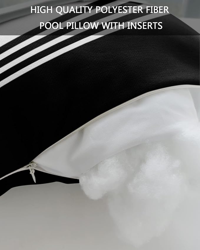 Outdoor Pillows Covers with Inserts Modern Art Black White Simple Striped Farmhouse Waterproof Pillow with Adjustable Strap Throw Pillows for Patio Furniture Recliner Lounge Chair, 12x20 inch, 1PCS