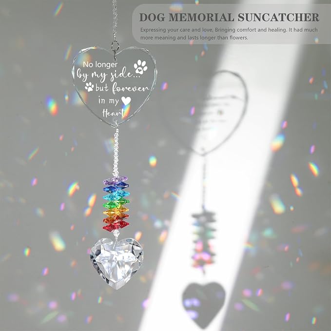 Dog Memorial Gifts, K9 Pet Memorial Crystal Suncatcher, Dog Loss Pet Passing Away Sympathy Remembrance Bereavement Gift (White-Heart)