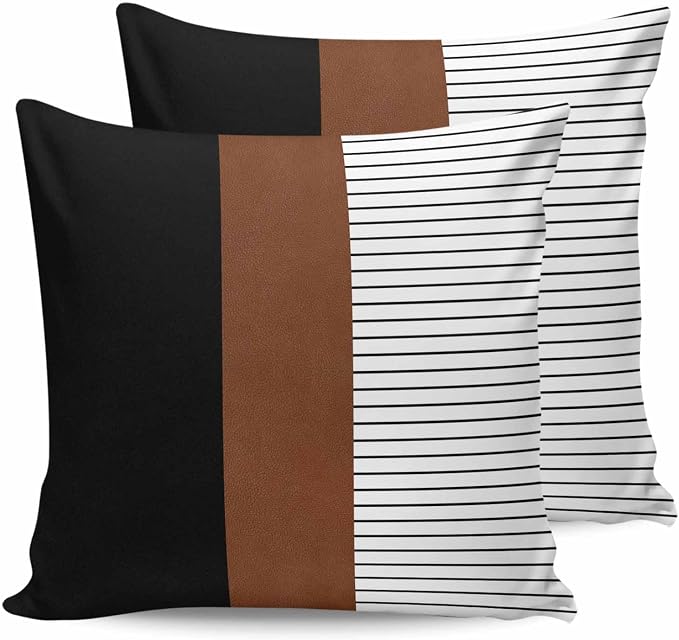 Outdoor Waterproof Throw Pillow Covers Set of 2 Brown Black Lines Pillowcases 26x26 Inches Boho Style Patio Decorative Pillows Cushion Case Patio Pillows for Couch Bed Chair Garden