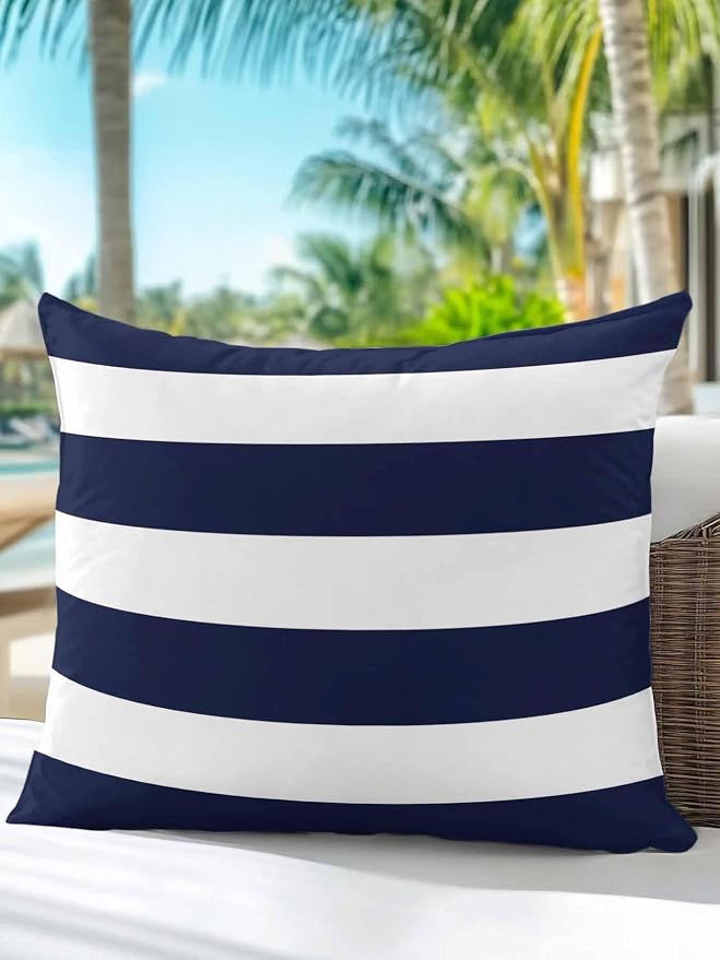 Waterproof Outdoor Pillow 1 Pack Navy Blue Stripe Decorative Throw Pillows Cover & Insert 16x16 Inch Pillowcase Simple Style White Striped Pillows for Couch Sofa Bed Patio Furniture Indoor Outdoor