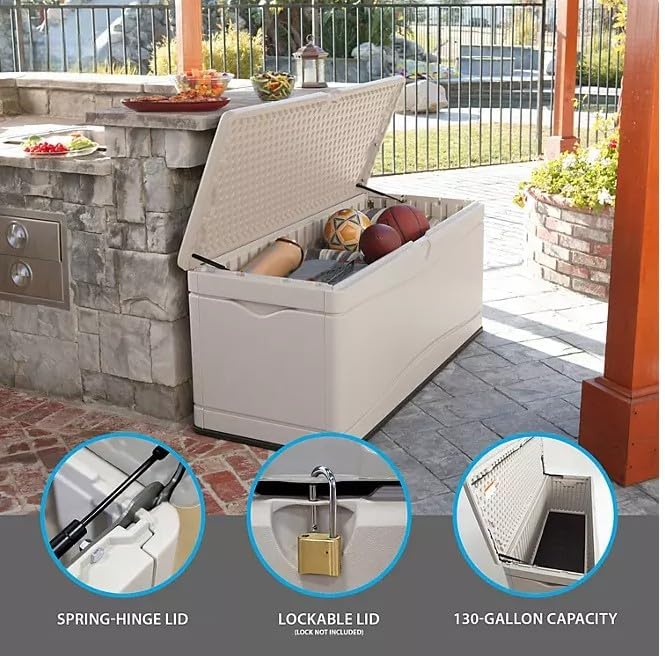Heavy Duty Large Outdoor Deck/Storage Box, 130 Gallon Capacity, (Desert Sand, 1)