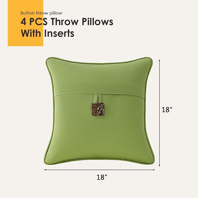 Outdoor Sunbrella Decorative Pillows with Coconut Button Pack of 4, 18" x 18" Outdoor Pillow Set for Couch Bed Throw Patio Sofa, Canvas Ginkgo