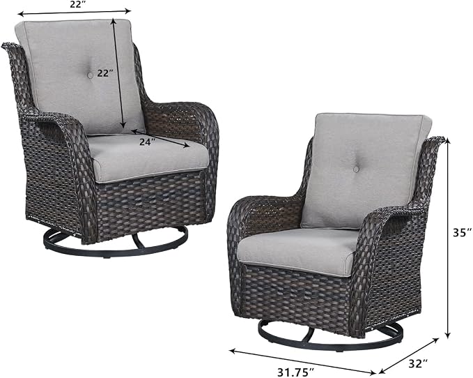HUMMUH 7pcs Patio Furniture Set Swivel Rocker Patio Chairs,PE Wicker Outdoor Sofa Set of 2 with Coffee Table and Ottomans(Brown,Grey)