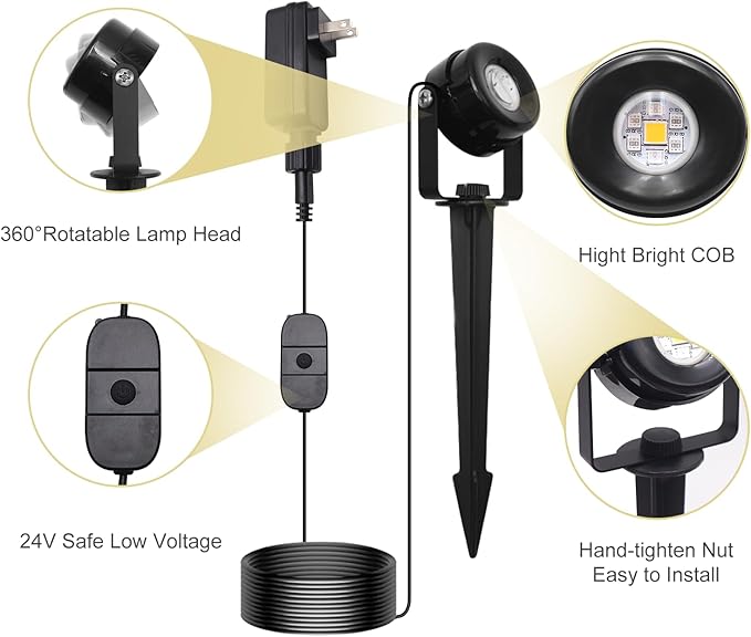 HISTAR Low Voltage Landscape Lighting with Bluetooth App Control & Remote, Outdoor Spot Lights for Fence Tree Pathway Lawn Decor, IP65 Waterproof All-in-One Permanent Outdoor Lights (8pack-RGBW)