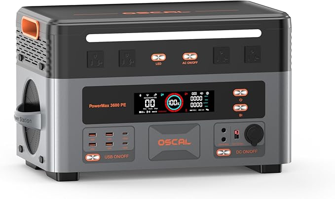 OSCAL 3600W Portable Power Station PowerMax 3600 PE, 2016Wh Solar Generator, 1500W AC Charging & 1600W Solar Charging, LiFePO4 Battery Power Station for Home Backup, RV, Emergencies
