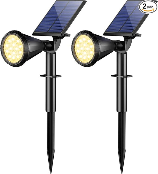 Solar Spot Lights Outdoor Waterproof IP65, Flag Landscape Spotlights | 2 Pack 4 Lighting Modes Solar Powered Spotlights Auto On/Off,Solar Garden Yard Pathway Wall Uplights for Outside,Warm White
