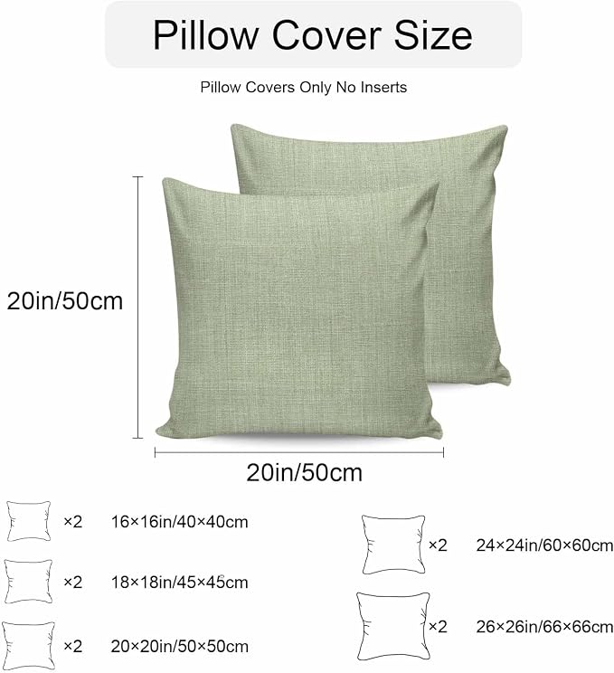 Pack of 2 Waterproof Outdoor Pillow Covers 18x18 Inch Decorative Pillow Covers Sage Green Burlap Texture Throw Pillowcases Farmhouse Vintage Sage Green Outdoor Cushion Cover for Couch, Patio, Tent