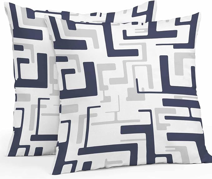 Vandarllin Outdoor Throw Pillows Covers 26x26 inch Set of 2 Waterproof Navy Blue Geometric Stripes Decorative Zippered Cushion Covers for Patio Furniture, Modern Abstract Lines Lumbar Pillowcases