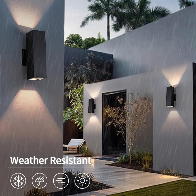 Aluminum Modern Outdoor Wall Light, Exterior Up Down Light Fixtures Matte Black [UL Listed] (2 Pack) | E26 Base,UL listed,Aluminum Up and Down Lights Outdoor Exterior Wall Light Fixture Porch Light for House Garage Patio Garden