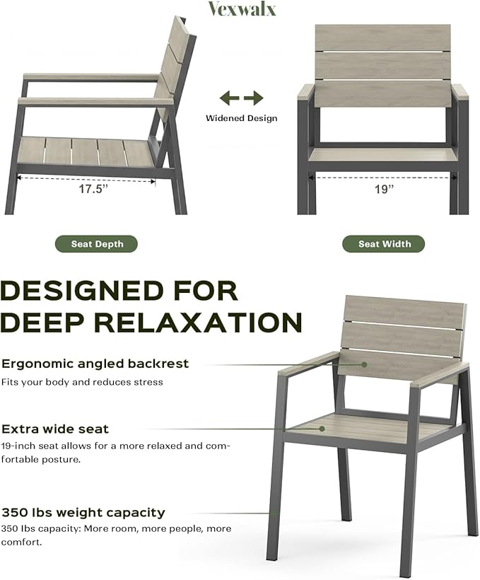 Vexwalx 7-Piece Outdoor Dining Set, Aluminum Dining Table Set for 6, Patio Table and Chairs Set with Umbrella Hole, All Weather HDPS Outdoor Table and Chairs for 6 (Gray)