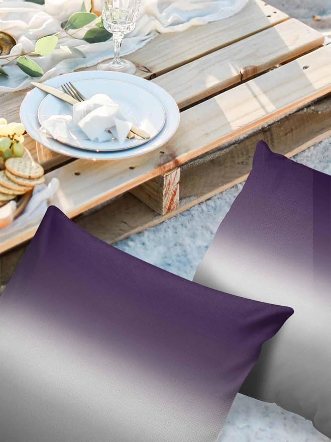 Outdoor Waterproof Throw Pillow Covers Set of 2 Purple Grey Ombre Pillowcases 18x18 Inches Gradient Gradual Color Patio Decorative Pillows Cushion Case Patio Pillows for Couch Bed Chair Garden