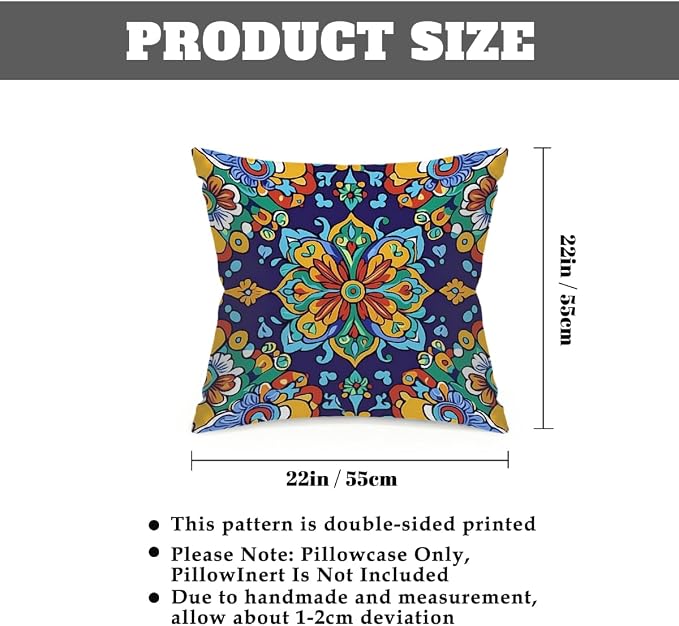 22x22 Inch Outdoor Pillow Covers Set of 2 Waterproof Throw Pillow Covers Decorative Couch Cushion Covers Mexican Style Floral Square Pillowcases Protectors for Patio Garden Sofa