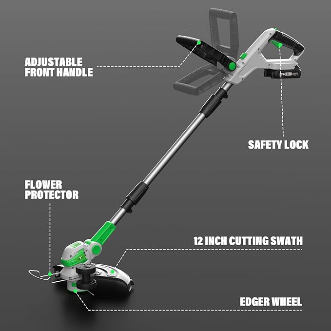 SOYUS 20V Cordless Electric Weed Wacker & 20V Leaf Blower Cordless with 2x2.0Ah Battery and Charger, 12 Inch String Trimmer with 8 Pack Replacement Spools
