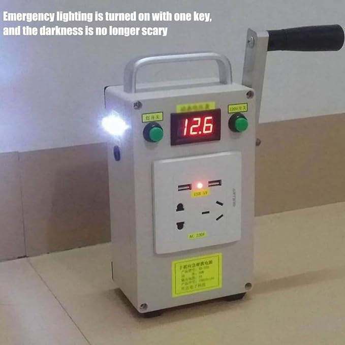 Portable Emergency Hand Generator 30W/150W/500W - Manual Crank Power Supply with Charger & LED Light for Outdoor & Household Use - Reliable Backup Energy Source