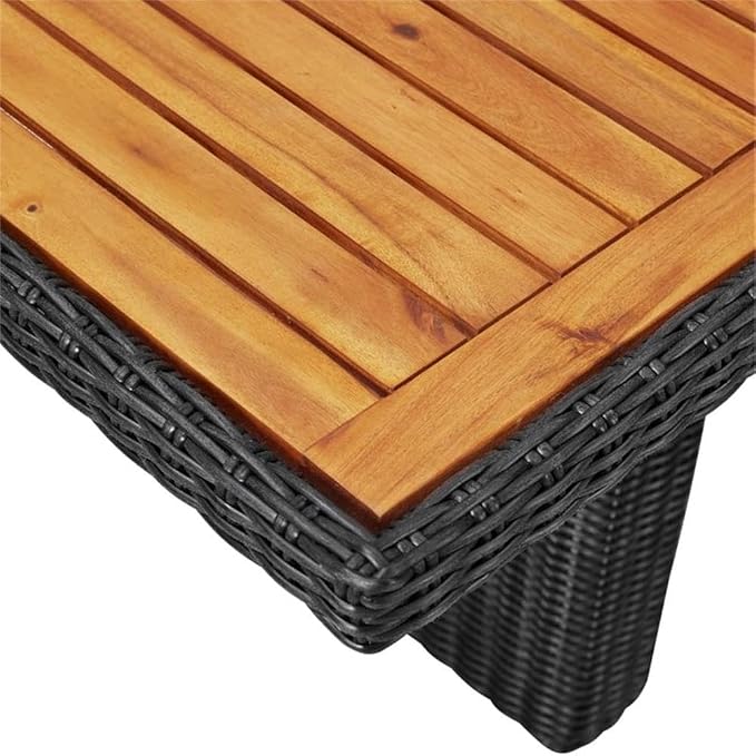 Afuera Living 7-Piece Patio Dining Set, Black Powder-Coated Steel Frame, Acacia Wood Tabletop, Poly Rattan Chairs with Removable Weather-Resistant Cushions, Comfortable Outdoor Garden Terrace