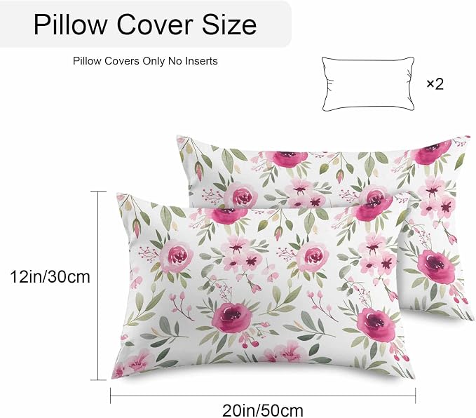 Vandarllin Outdoor Throw Pillows Covers 20x12 inch Set of 2 Waterproof Pink Flowers Decorative Zippered Cushion Covers for Patio Furniture, Floral Leaves Plant Lumbar Pillowcases