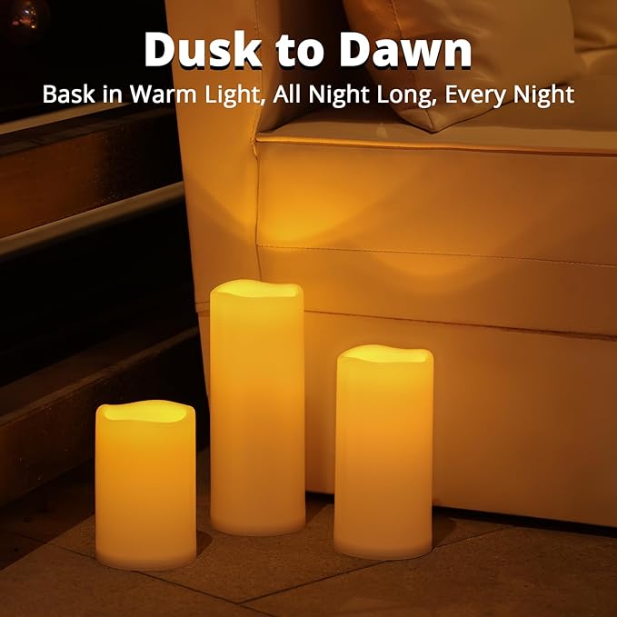 NURADA Large Outdoor Solar Candles Waterproof - 8" x 4" Rechargeable Solar Powered Flameless LED Pillar Flickering Candle for Patio Porch Lanterns Decor - Ivory Set of 2
