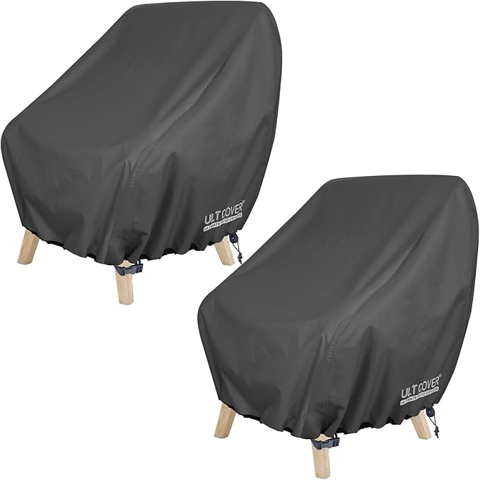 ULTCOVER Waterproof Patio Chair Cover 2 Pack – Outdoor Lounge Deep Seat Single Lawn Chair Cover Fits Up to 38W x 34D x 34H inches, Black