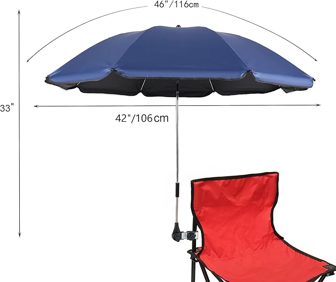 Chair Umbrella with Clamp,46 inches UPF 50+ Clip on Parasol for Patio,Beach Chairs,Strollers,Wheelchairs,Golf Carts