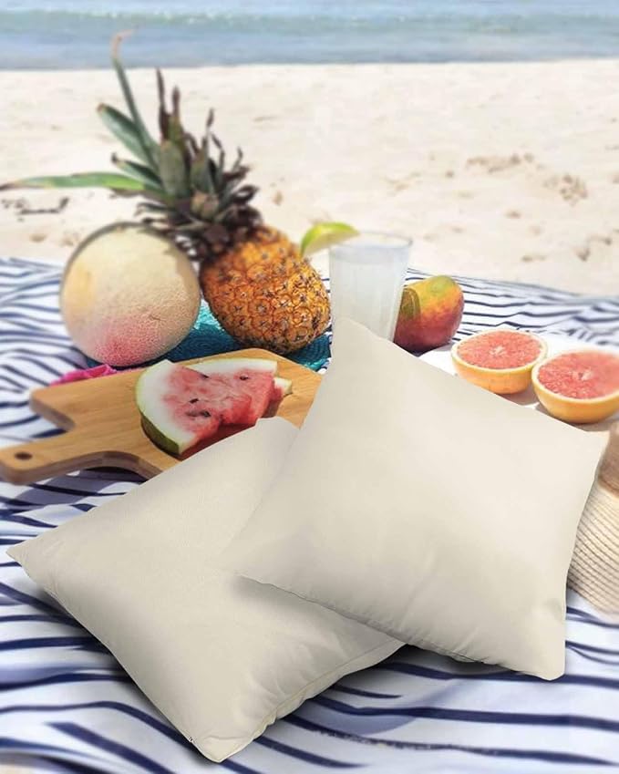 Outdoor Waterproof Throw Pillow Covers Set of 2 Cream Pillowcases 24x24 Inches Solid Color Patio Decorative Pillows Cushion Case Patio Pillows for Couch Bed Chair Garden