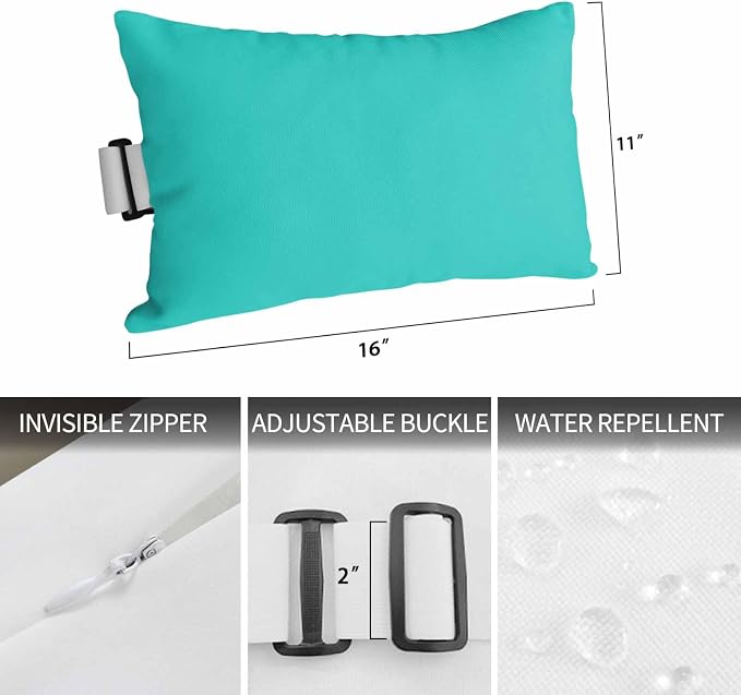 Turquoise Outdoor Lumbar Pillows 11x16 Set of 2, Farmhouse Solid Teal Color Modern Art Waterproof Throw Pillow Covers with Insert, Decorative Pillowcase Cushion for Couch Sofa Bed