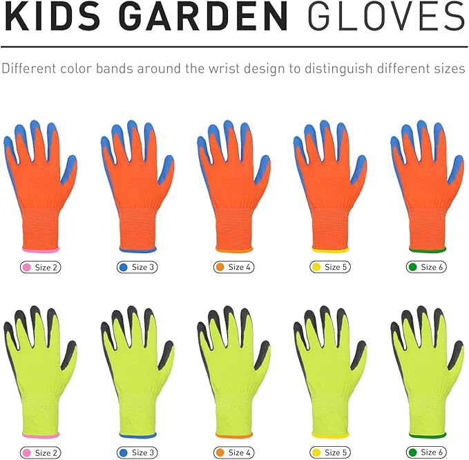 HANDLANDY 2 Pairs Kids Gardening Gloves, Grippy Kids Work Gloves, S | Foam Rubber Coated Children Toddler Garden Yard Work Cycling Outdoor Playing Gloves for Girls Boys