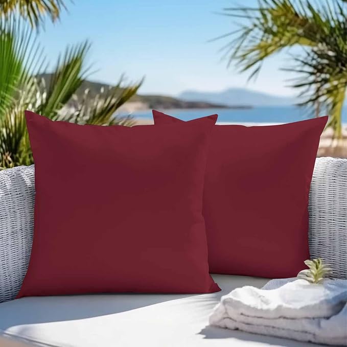 Outdoor Pillow Covers 16x16IN Pack of 2 Wine Red Dark Maroon Waterproof Throw Pillow Case Cushion Covers for Patio Garden Couch Sofa Burgundy Red Decorative Pillowcases