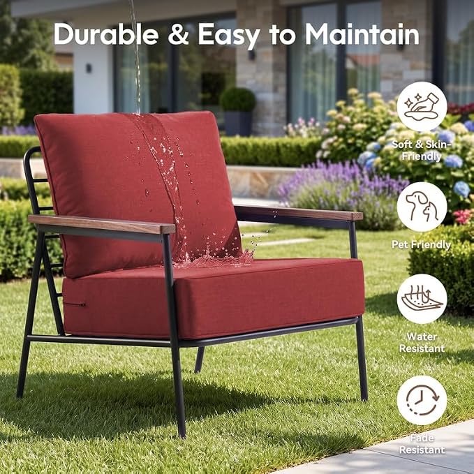 Luxury 22*24*6in Outdoor Patio Cushions, 4 Pieces Red Outdoor Cushion | 6'' Thick Outdoor Cushions, Water-Resistant, Reversible, Removable Cover, for Patio Chairs Sofa Couch Loveseat