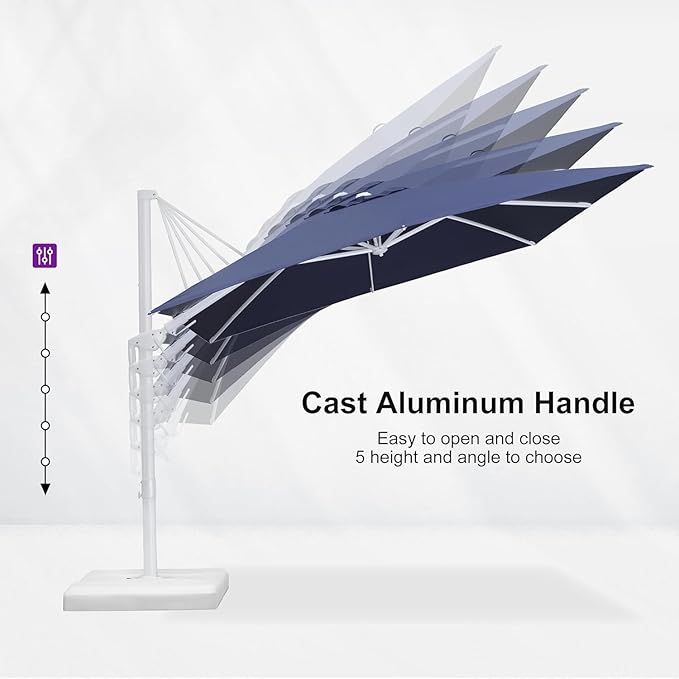 PURPLE LEAF 9' X 12' Right-left Tilt White Patio Umbrella with Base Cantilever Outdoor Swivel Umbrellas with Aluminum Tilt Offset Umbrella with 360° Rotation for Deck Pool, Navy Blue