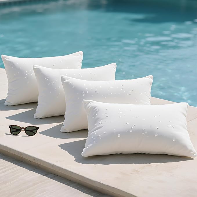 Phantoscope Outdoor Waterproof Pillow Inserts, Premium Water Resistant Patio Cushion, Square Form Throw Pillow for Outdoor, Couch, Chair 12 X 20 Inches(Pack of 4)