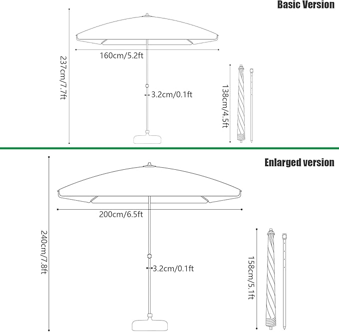 Foldable Outdoor Umbrella With Side Curtain For Privacy And Sun Protection, Patio Umbrella, For Beach Patio Garden Poolside Backyard(Green,Enlarged version)