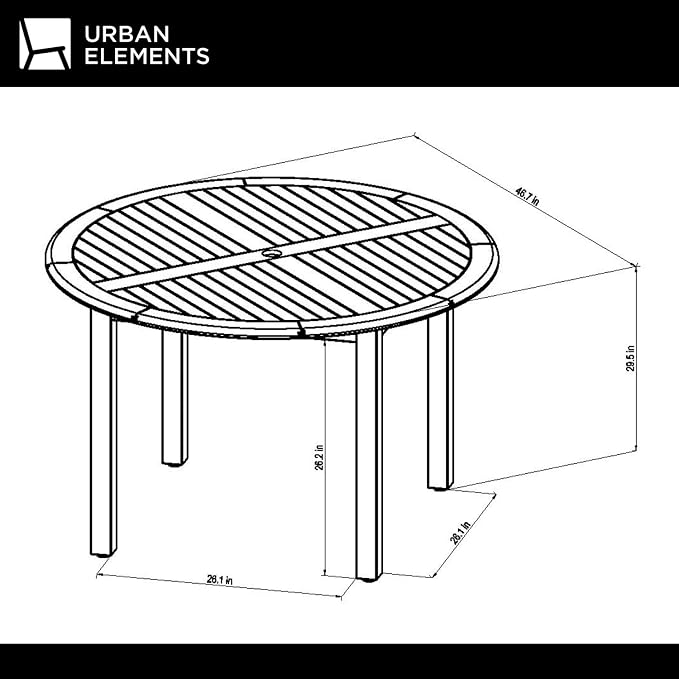 Urban Elements Nature 5-Piece Wood Patio Furniture Set | Teak Finish 100% FSC Eucalyptus | Backyard Furniture, Outside Table and Chairs, Round Outdoor Dining Set for 4, Patio Dining Set for 4 (Grey)