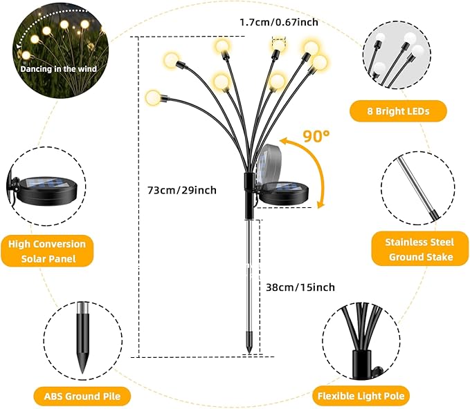 SCNNC Solar Lights Outdoor - 4Packs, 32 LEDs Garden Lights Solar Powered Firefly Lights IP65 Waterproof for Lawn Yard Patio Pathway & Landscape Garden Decoration Gifts
