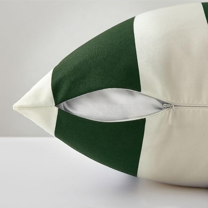 Allorry Outdoor Pillow Covers 20x20 Dark Green Striped Outdoor Decor 007M20 | Striped Pillow Covers|for Spring Summer Outdoor Waterproof Garden Patio Furniture Sofa Bed Home Decor