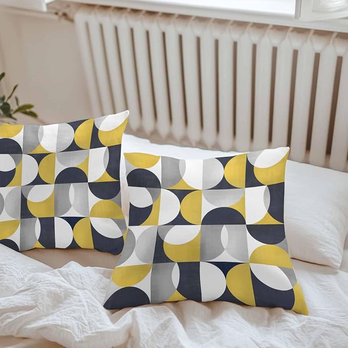 Vandarllin Outdoor Throw Pillows Covers 26x26 inch Set of 2 Waterproof Mid Century Geometric Decorative Zippered Cushion Covers for Patio Furniture, Abstract Modern Yellow Lumbar Pillowcases